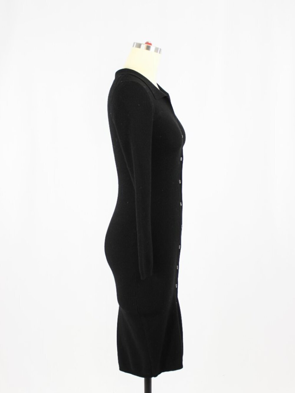 Aritzia WILFRED Cove Black Ribbed Knit V-Neck Long Sleeve Sweater Dress, Size XS - Picture 2 of 16